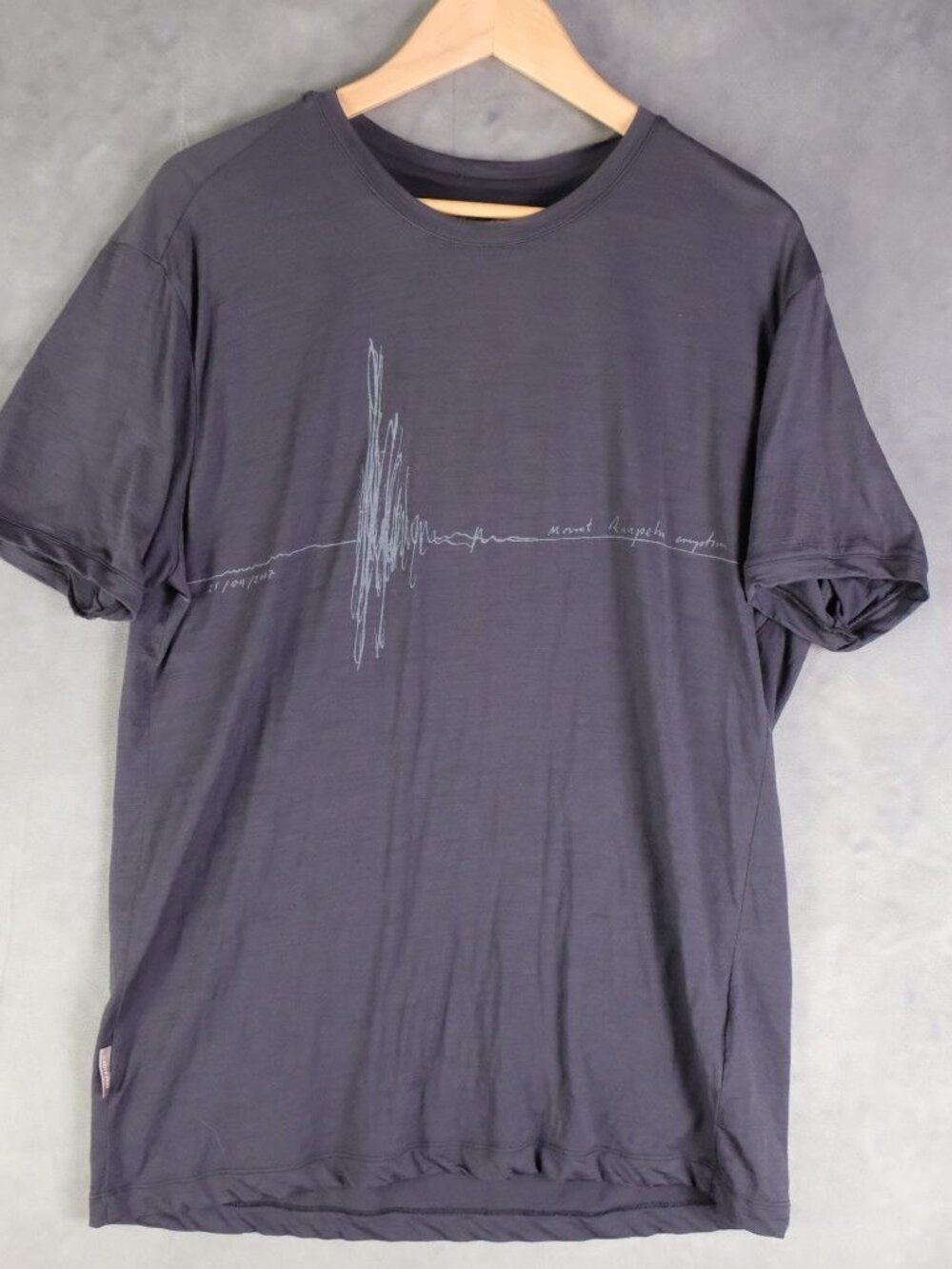 Icebreaker Merino T-Shirt Mens Large Seismic Wave Print Blue Short Sleeve Hiking